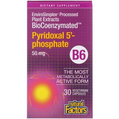 Вітамін В6 пиридоксаль-5'-фосфат, BioCoenzymated B-6 Pyridoxal 5'-Phosphate, Natural Factors, 50 мг, 30 капсул (NFS-01252), фото