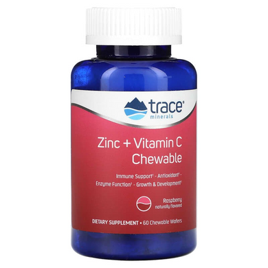 Цинк + витамин С, Zinc + Vitamin C, Trace Minerals Research, вкус малины, 60 жевательных вафель (TMR-00497), фото