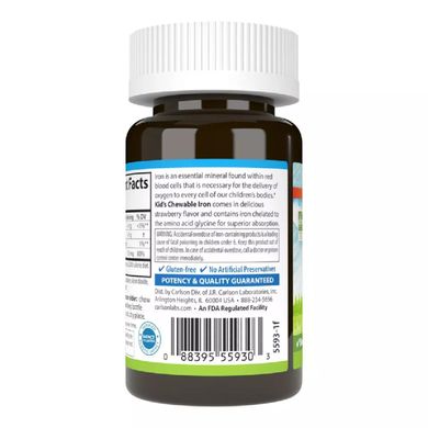 Carlson Labs, Дитячі жувальні таблетки із залізом, натуральний полуничний ароматизатор, 15 мг, 30 таблеток (CAR-55930), фото