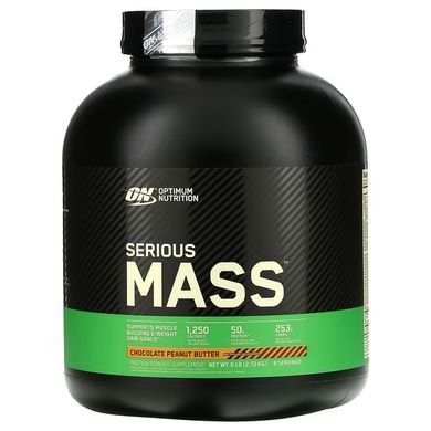 Optimum Nutrition, Serious Mass, порошок для набора веса (гейнер) с высоким содержанием протеина, вкус шоколадно-арахисового масло, 2720 г (OPN-05143), фото