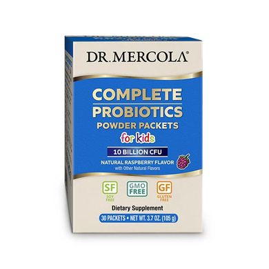 Dr. Mercola, комплекс пробіотиків для дітей у вигляді порошку в пакетиках, натуральний малиновий смак, 10 млрд КУО, 30 пакетиків, по 3,5 г кожен (MCL-01198), фото