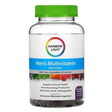 Rainbow Light, Мультивітамінні жувальні мармеладки для чоловіків з фруктами, овочами та пробіотиками, суміш ягід, 120 жувальних цукерок (RLT-20150), фото