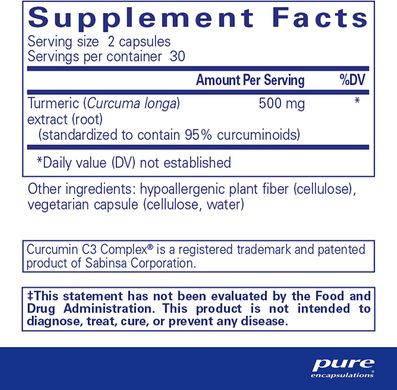 Куркумін, Curcumin, Pure Encapsulations, 250 мг, 60 капсул, (PE-00091), фото
