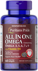 Омега 3-5-6-7-9 и витамин Д3, All In One Omega 3, 5, 6, 7 & 9 with Vitamin D3, Puritan's Pride, 60 к (PTP-50073), фото