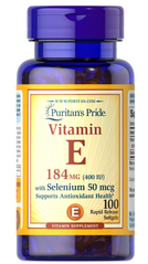 Витамин Е с селеном, Vitamin E, Puritan's Pride, 400 МЕ/50 мкг, 100 гелевых капсул (PTP-50918), фото