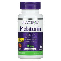 Natrol, Мелатонин, быстрорастворимый, максимальный эффект, клубника, 10 мг, 60 таблеток (NTL-06211), фото