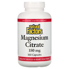 Natural Factors, цитрат магнію, 150 мг, 360 капсул (NFS-01655), фото