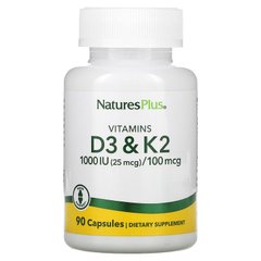 Nature's Plus, витамин D3, 25 мкг (1000 МЕ), и витамин K2, 100 мкг, 90 капсул (NAP-01043), фото