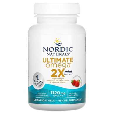 Nordic Naturals, Ultimate Omega 2X, вкус клубники, 1120 мг, 60 мягких желатиновых миникапсул (NOR-06100), фото