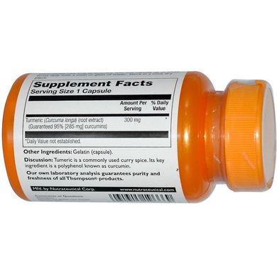 Куркумін, Turmeric Curcumin, Thompson, 300 мг, 60 капсул (THO-19666), фото