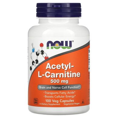 Now Foods, ацетил-L-карнитин, 500 мг, 100 вегетарианских капсул (NOW-00076), фото