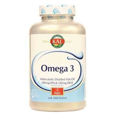 Омега-3, Omega 3 Fish 180/120, Kal, 1000 мг, 120 гелевых капсул (CAL-84012), фото