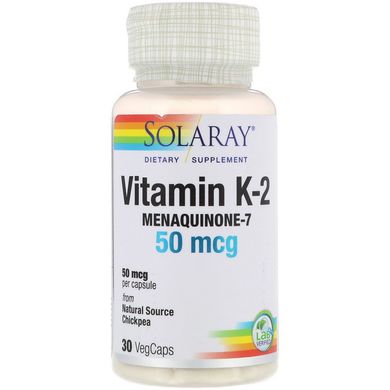 Solaray, Вітамін K-2, менахінон-7, 50 мкг, 30 вегетаріанських капсул (SOR-36153), фото