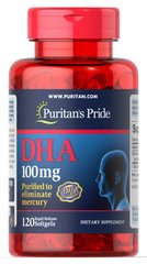 Рыбий жир, DHA , Puritan's Pride, 100 мг, 120 гелевых капсул (PTP-11032), фото