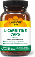 Country Life, L-карнитин тартрат, 500 мг, 60 растительных капсул (CLF-01075), фото