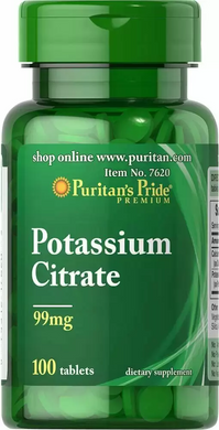 Калій цитрат, Potassium Citrate, Puritan's Pride, 99 мг, 100 таблеток (PTP-17620), фото