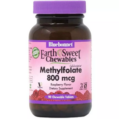 Метилфолат (B9) 800 мкг, вкус малины, Earth Sweet Chewables, Bluebonnet Nutrition, 90 жевательных таблеток (BLB-00454), фото