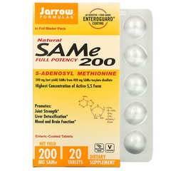 Jarrow Formulas, SAMe (дисульфат тозилат), 200 мг, 20 таблеток, покрытых кишечнорастворимой оболочкой (JRW-20014), фото