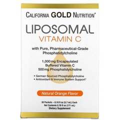 California Gold Nutrition, липосомальный витамин C, со вкусом натурального апельсина, 1000 мг, 30 пакетиков по 5,7 мл каждый (CGN-01072), фото
