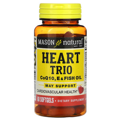 Здоров'я серця і судин, Heart Trio CoQ10, Vitamin E & Fish Oil, Mason Natural, 60 гелевих капсул (MAV-14115), фото