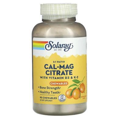 Кальцій Магній, цитрат, Cal-Mag Citrate, Solaray, смак апельсина, 90 жувальних таблеток (SOR-37369), фото
