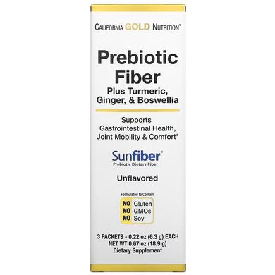 California Gold Nutrition, пребіотична клітковина з куркумою, імбиром та босвелією, 3 пакетики по 6,3 г кожен (CGN-02031), фото