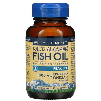 Wiley's Finest, риб'ячий жир диких аляскинських риб, максимальний вміст ЕПК, 1250 мг, 30 рибних капсул (WIF-00401), фото