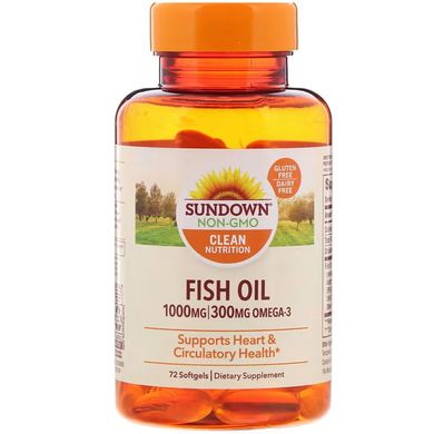 Sundown Naturals, Fish Oil, 1000 мг, 72 гелевих капсул (SDN-03720), фото