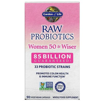 Garden of Life, RAW Probiotics, для жінок віком від 50 років, 85 млрд, 90 вегетаріанських капсул (GOL-11568), фото