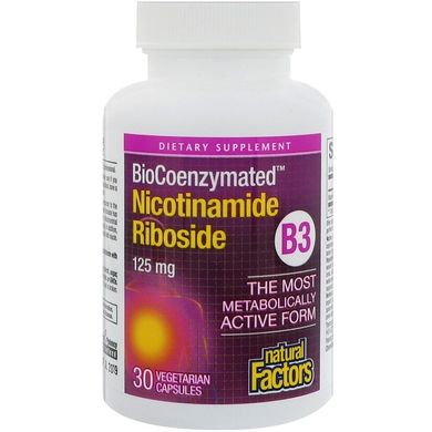 Вітамін В3 нікотинамід, B-3 Nicotinamide Riboside, Natural Factors, 125 мг, 30 капсул (NFS-01254), фото
