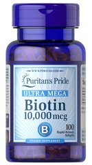 Біотин, Biotin, Puritan's Pride, 10.000 мкг, 100 капсул (PTP-51464), фото