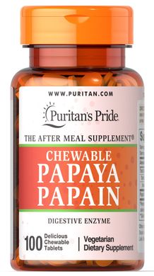 Папаин, Papaya Papain, Puritan's Pride, 100 жевательных таблеток (PTP-12031), фото
