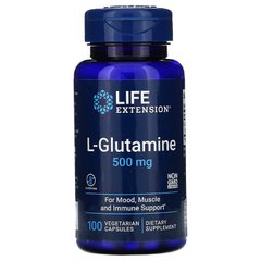 Life Extension, L-глютамін, 500 мг, 100 вегетаріанських капсул (LEX-34510), фото