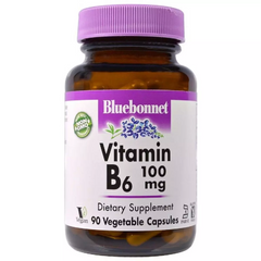 Вітамін B6 100 мг, Vitamin B6, Bluebonnet Nutrition, 90 вегетаріанських капсул (BLB-00430), фото
