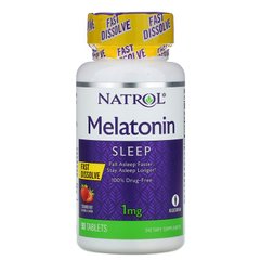 Natrol, Мелатонин, быстрорастворимый, клубника, 1 мг, 90 таблеток (NTL-06324), фото