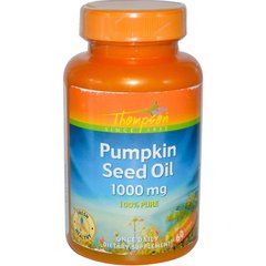 Тыквенное масло, Pumpkin Seed Oil, Thompson, 1000 мг, 60 капсул (THO-19323), фото