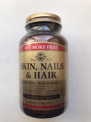 Solgar, Skin, Nails, Hair, шкіра, нігті і волосся, поліпшена формула з МСМ, 60+20 таблеток (SOL-71735), фото