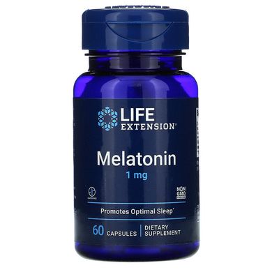 Life Extension, мелатонін, 1 мг, 60 капсул (LEX-32906), фото