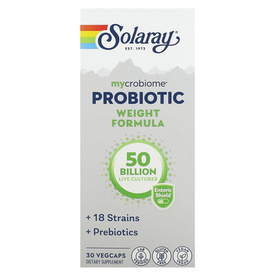 Solaray, Mycrobiome Probiotic Weight Formula, 50 млрд, 30 капсул з кишковим рослинним екстрактом (SOR-69303), фото