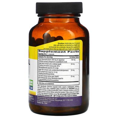 Country Life, Resveratrol Plus, 100 мг, 120 веганские капсулы (CLF-07318), фото