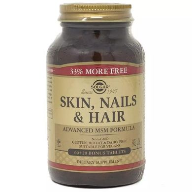 Solgar, Skin, Nails, Hair, шкіра, нігті і волосся, поліпшена формула з МСМ, 60+20 таблеток (SOL-71735), фото