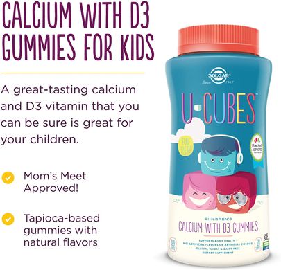 Solgar, U-Cubes, кальций с витамином D3 для детей, со вкусом клубники, 120 жевательных мармеладок (SOL-57600), фото