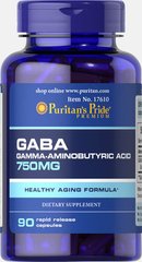 ГАМК (гамма-аміномасляна кислота), GABA, Puritan's Pride, 750 мг, 90 капсул (PTP-17610), фото