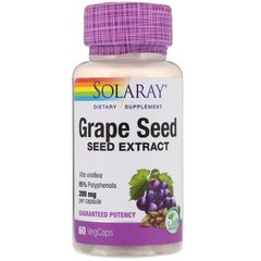 Экстракт виноградных косточек, Grape Seed, Solaray, 200 мг, 60 вегетарианских капсул (SOR-66118), фото