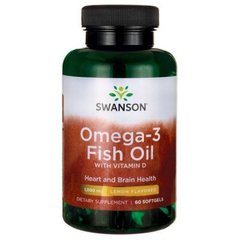 Омега-3 рыбий жир с витамином Д, Omega-3 Fish Oil with Vitamin D, Swanson, 1000 мг, вкус лимона, 60 гелевых капсул (SWV-11309), фото