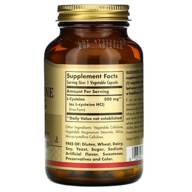 Solgar, L-цистеин, 500 мг, 90 растительных капсул (SOL-00962), фото