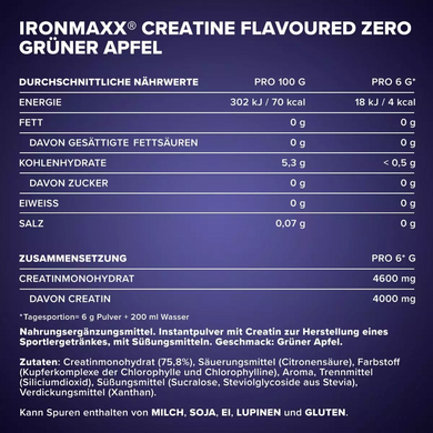 IronMaxx, Creatine Flavoured ZERO, зеленое яблоко, 250 г (821397), фото