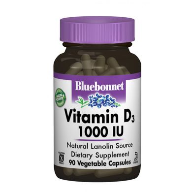 Bluebonnet Nutrition, Вітамін D3, 1000 МО, 90 рослинних капсул (BLB-00311), фото
