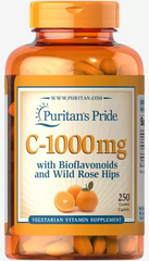 Вітамін С, Vitamin C-1000 мг with Bioflavonoids and Rose Hips, Puritans Pride, 250 капсул (PTP-10693), фото