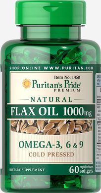 Puritan's Pride, Лляна олія, без ГМО, 1000 мг, 60 гелевих капсул (PTP-11450), фото